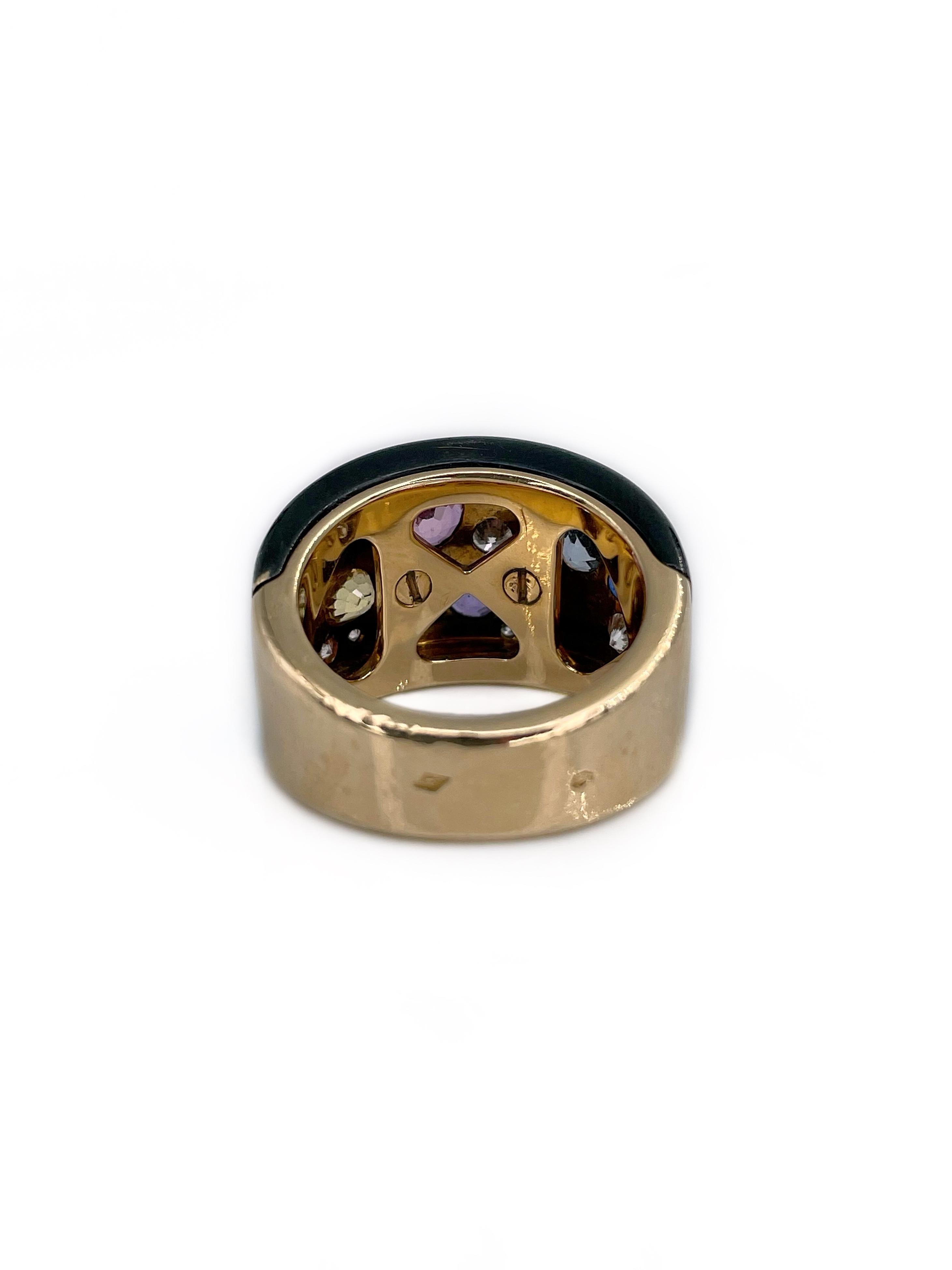 Women's 1990s Marina B “Fujiyama“ 18 Karat Gold Sapphire Diamond Enamel Cocktail Ring For Sale