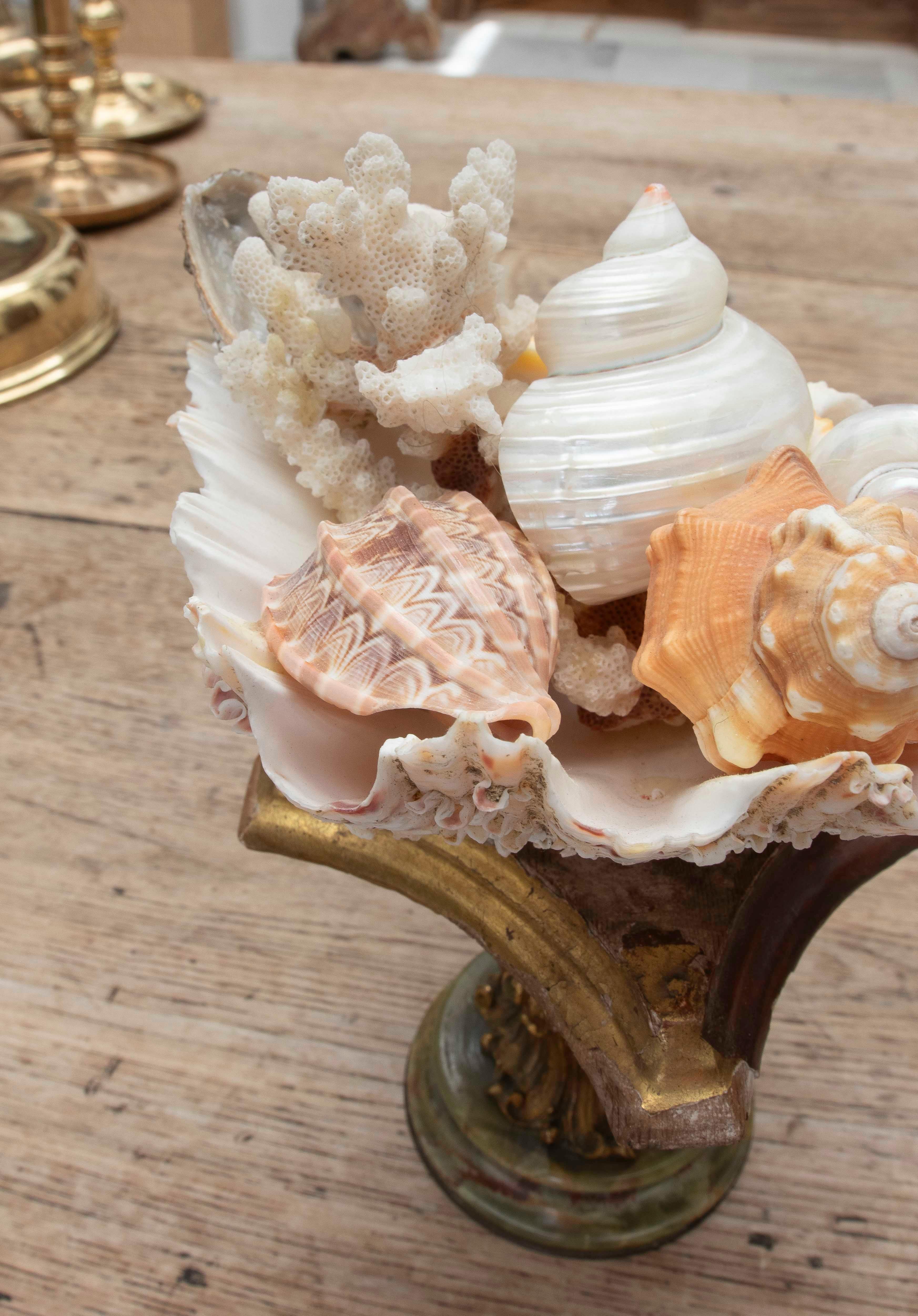 1990 Centre de table Marin avec coquillages naturels sur une base de style baroque en vente 3
