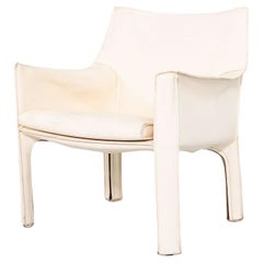 1990s Mario Bellini for Cassina Cab 414 Lounge Arm Chair in White Leather