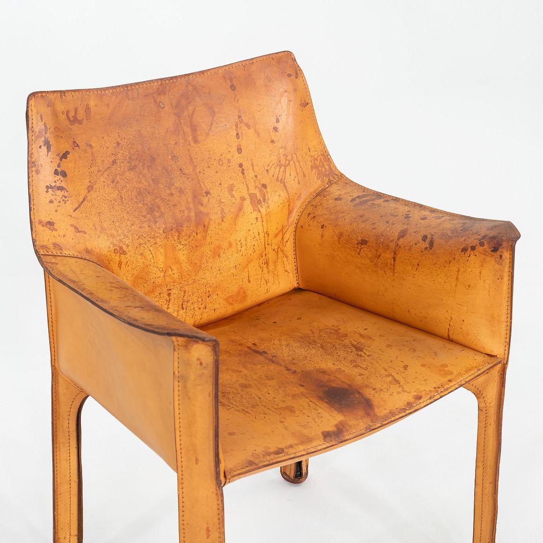 Mario Bellini per Cassina Cab Arm / Dining Chair del 1990 in pelle cognac in vendita 1