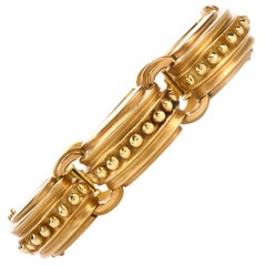 1990's  Marlene Stowe Massivholz  18 Grün  Karat Gold Link Unisex-Armband