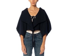 1990S MARNI Navy Blue Wool Cropped Shawl With Tie Front