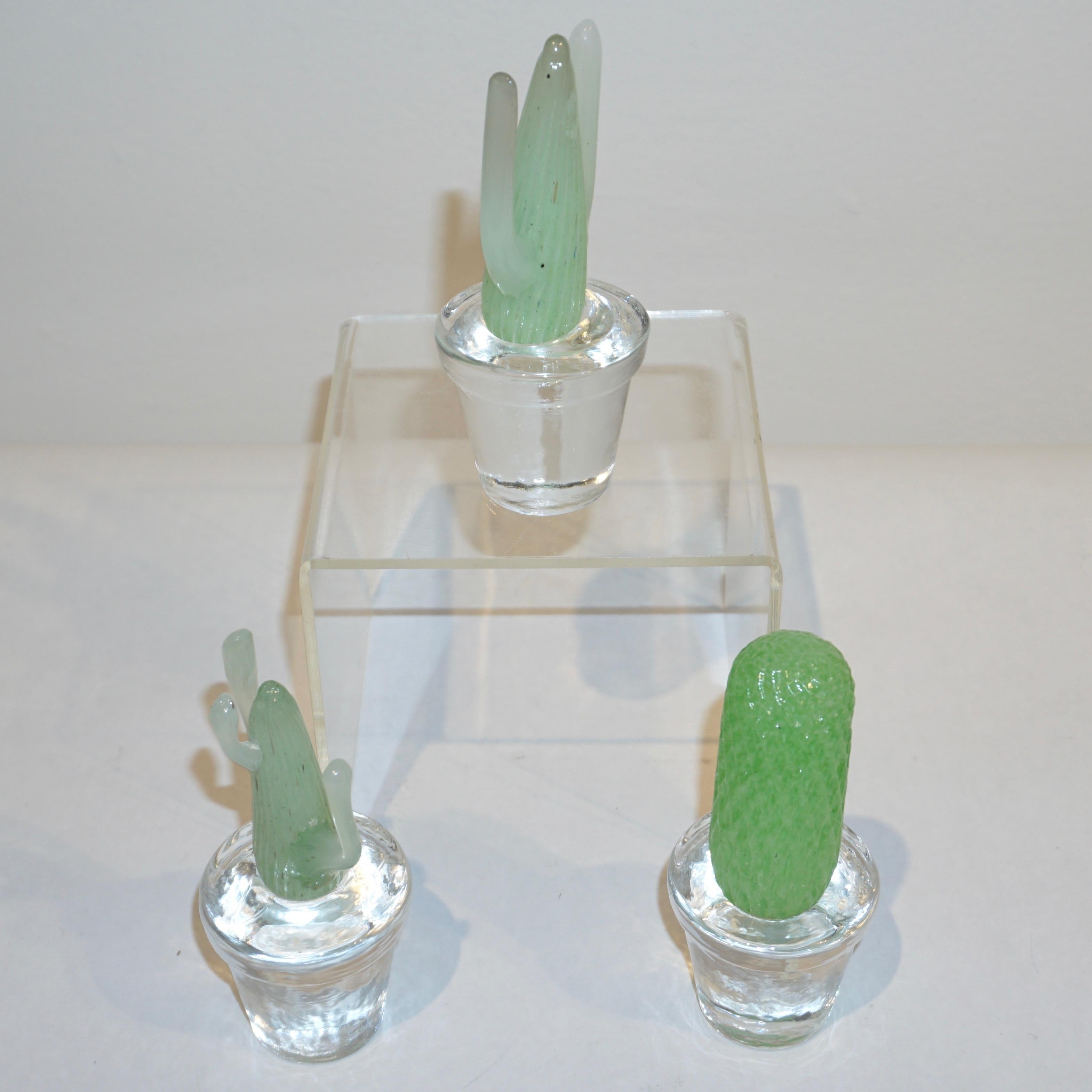 Art Glass 1990s Marta Marzotto Miniature Green Murano Glass Cactus Plants by Formia For Sale