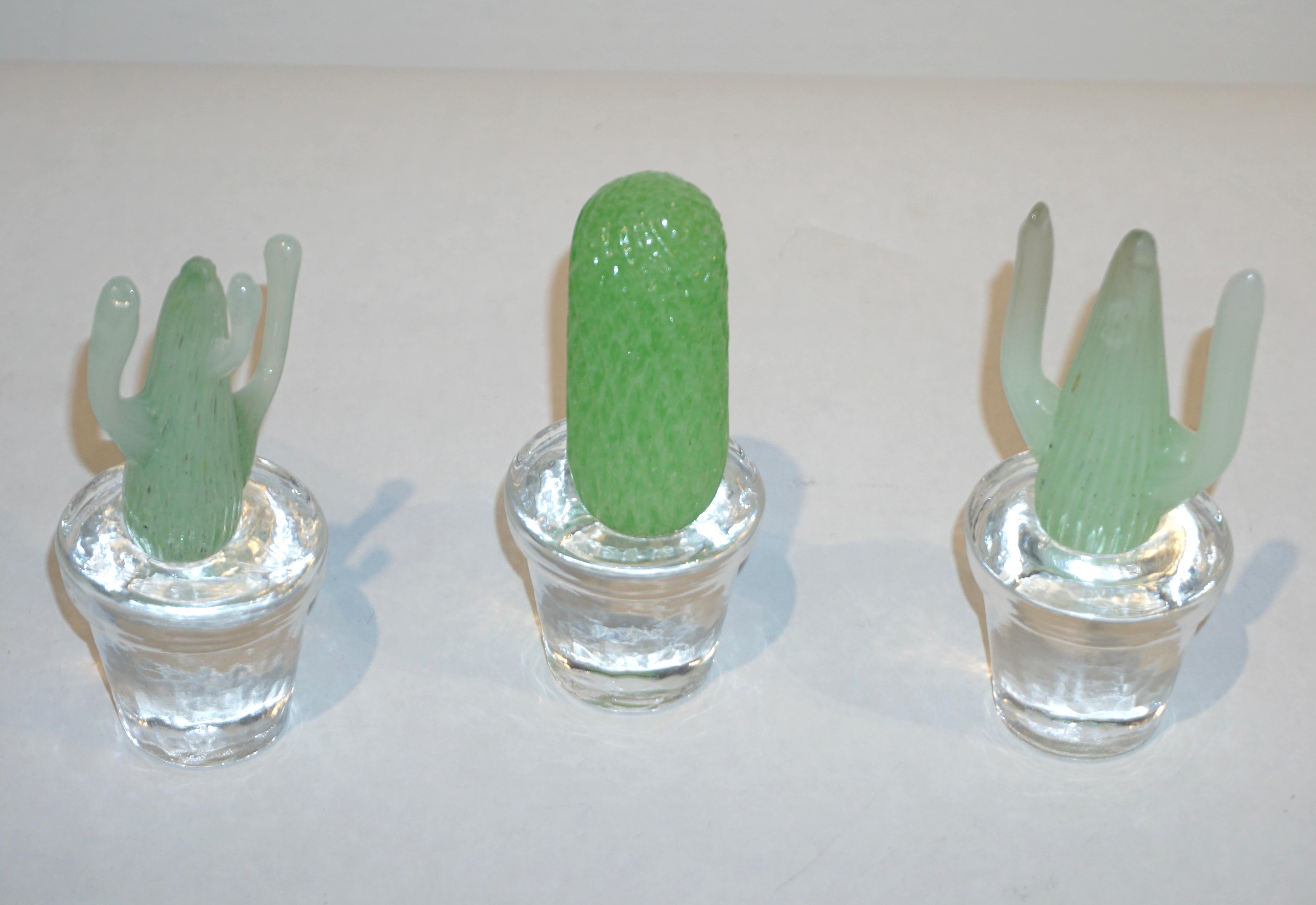 1990s Marta Marzotto Miniature Green Murano Glass Cactus Plants by Formia For Sale 1