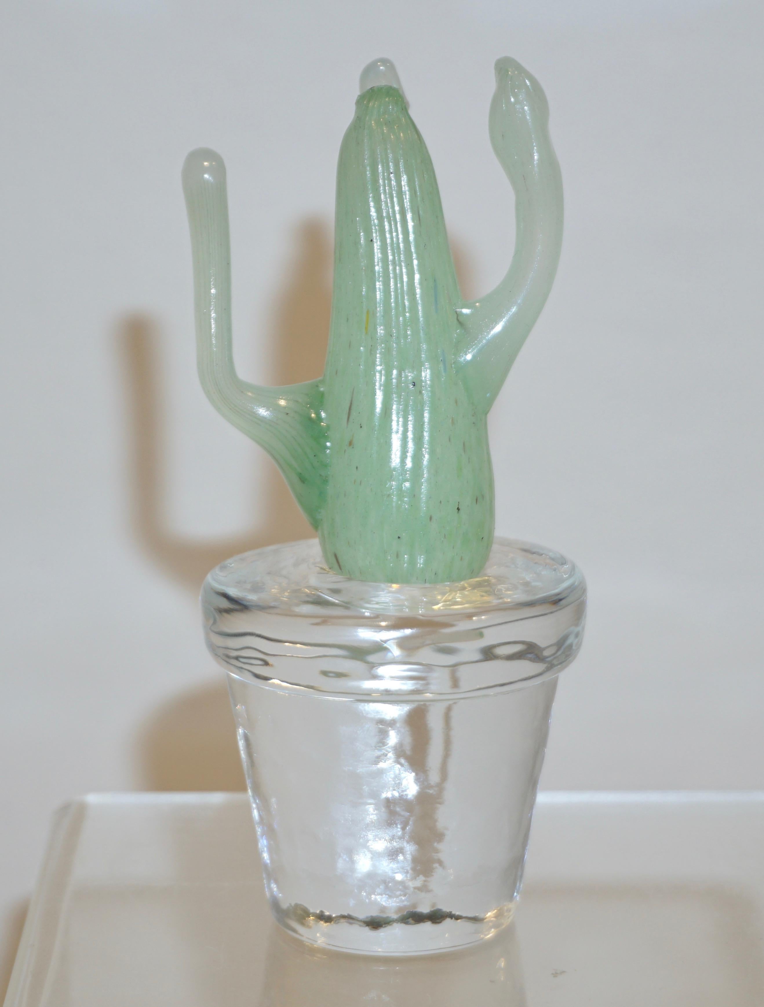 1990s Marta Marzotto Miniature Green Murano Glass Cactus Plants by Formia For Sale 2