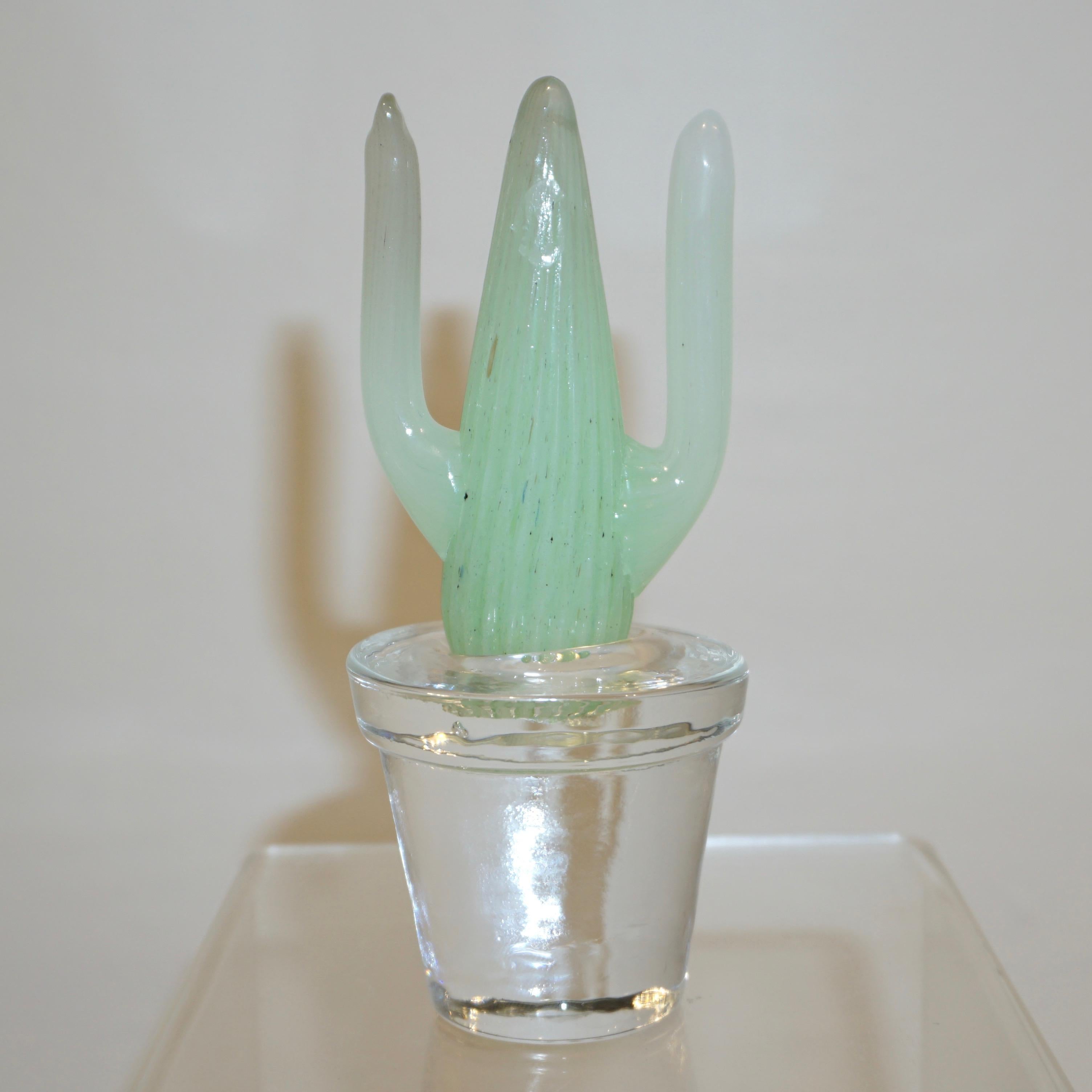 1990s Marta Marzotto Miniature Green Murano Glass Cactus Plants by Formia For Sale 3