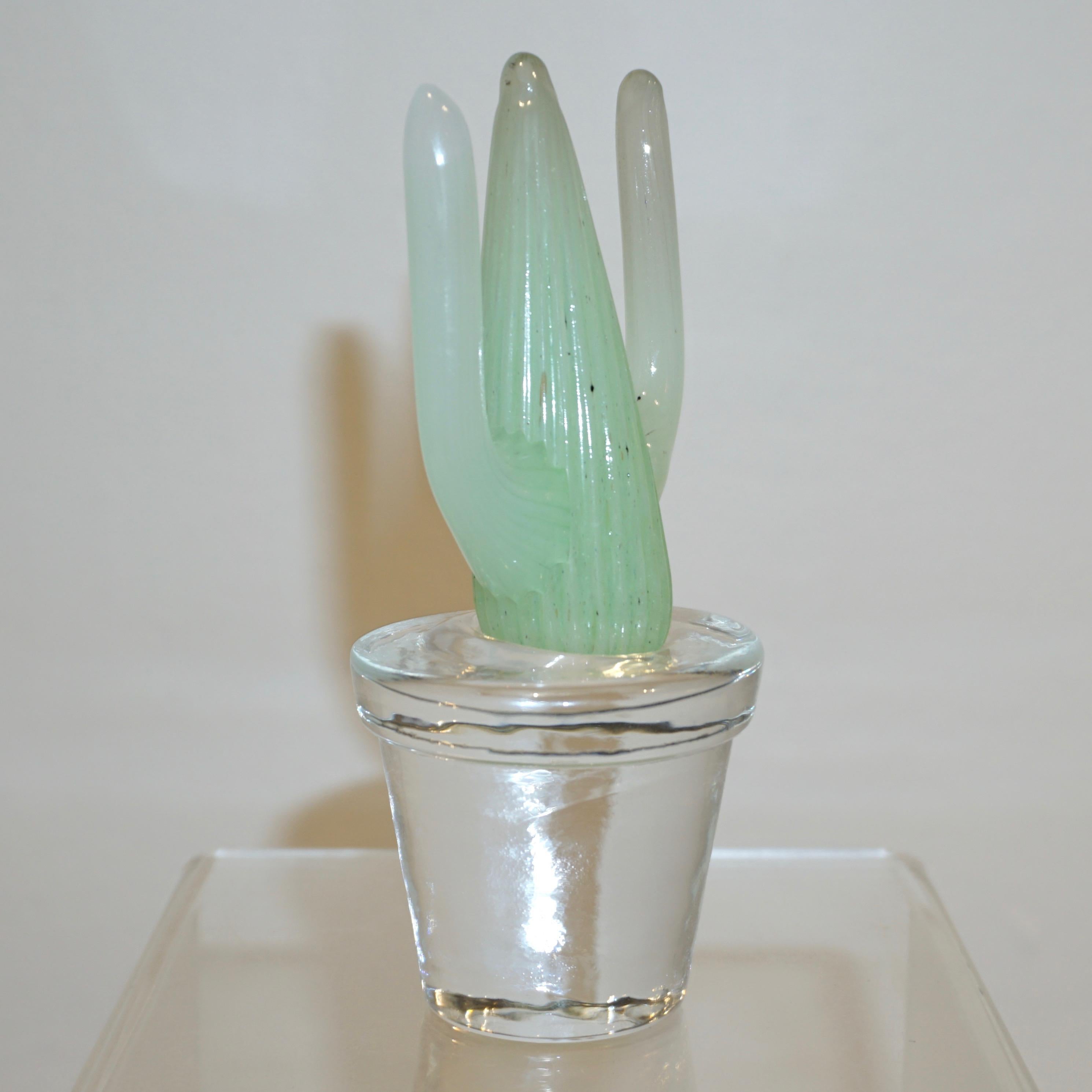 1990s Marta Marzotto Miniature Green Murano Glass Cactus Plants by Formia In Excellent Condition For Sale In New York, NY