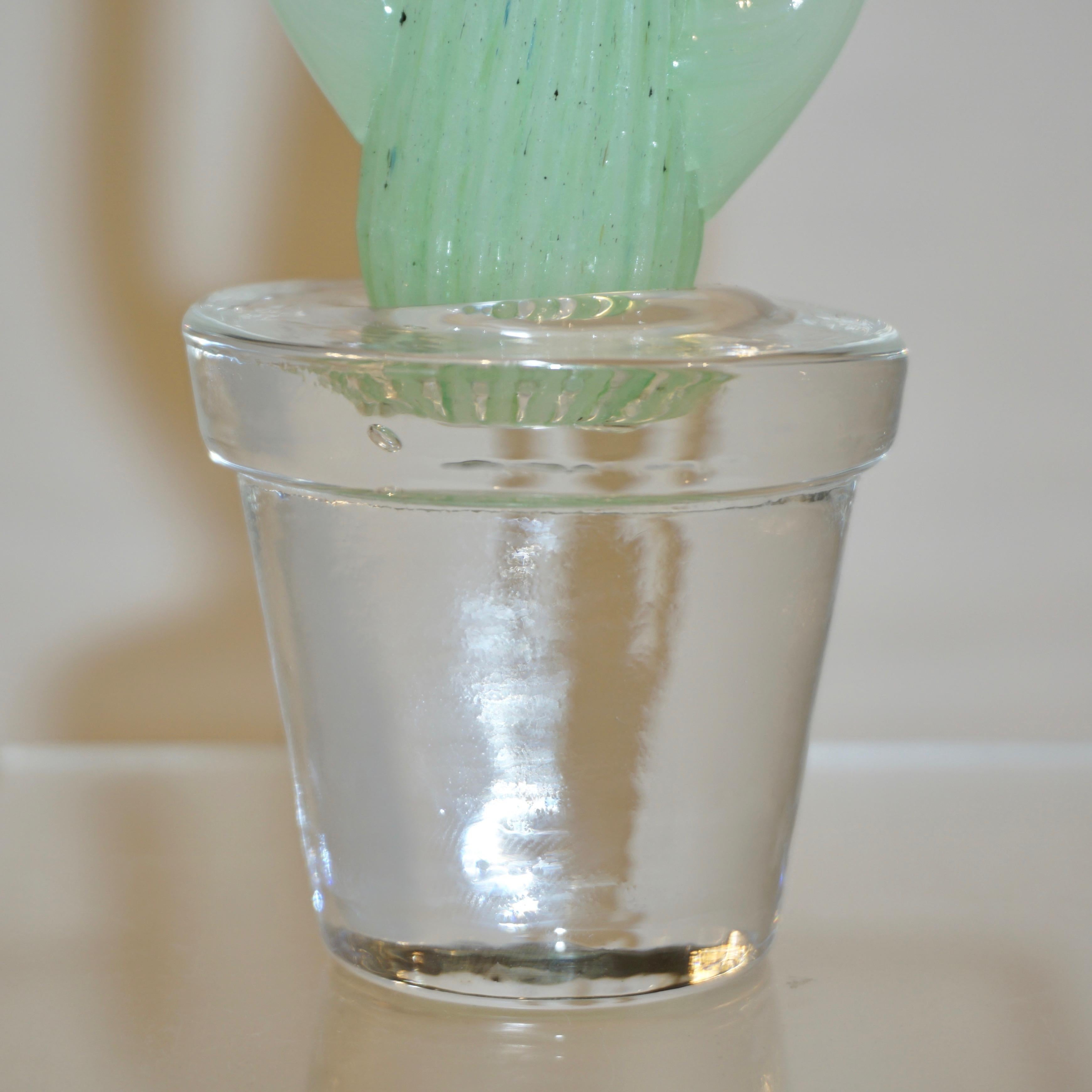 20th Century 1990s Marta Marzotto Miniature Green Murano Glass Cactus Plants by Formia For Sale