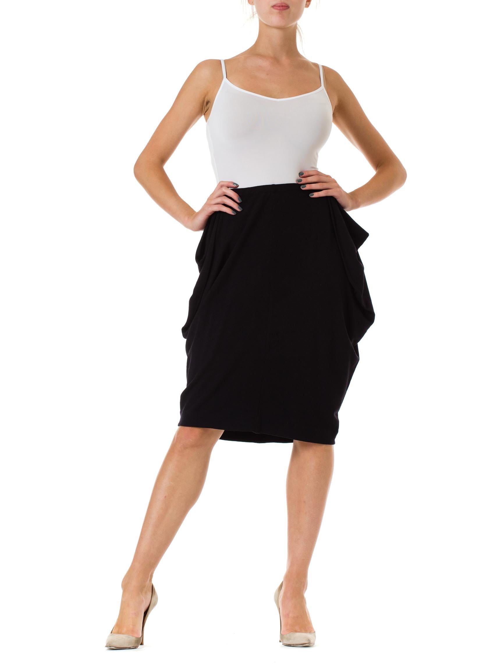 1990S MARTIN MARGIELA Black Wool Jersey Draped Panel Minimalist Pencil Skirt In Excellent Condition In New York, NY