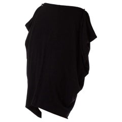 1990S MARTIN MARGIELA Black Wool Jersey Draped Panel Minimalist Pencil Skirt