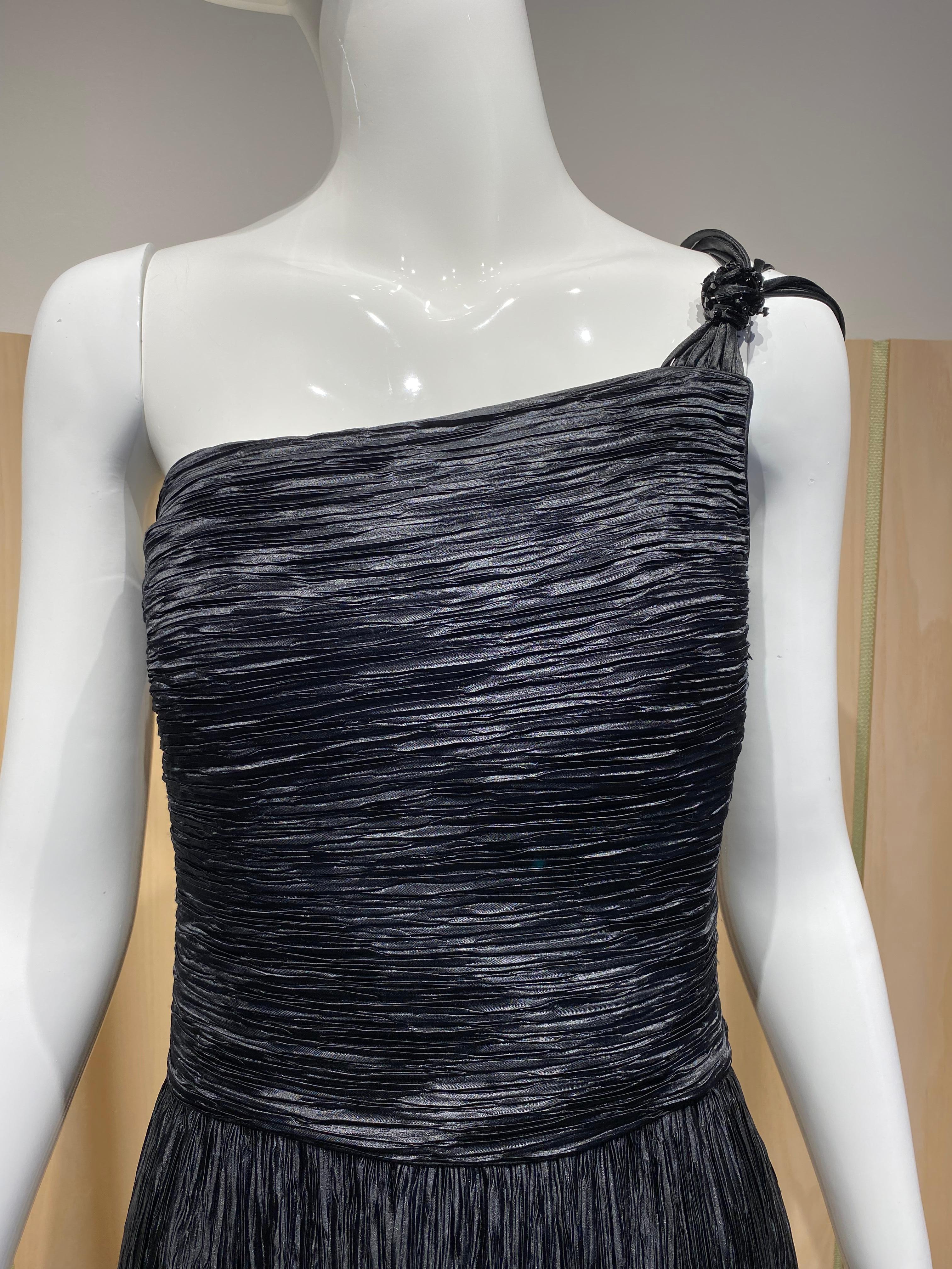 1990s Mary McFadden Black Pleated Grecian Dress For Sale 6