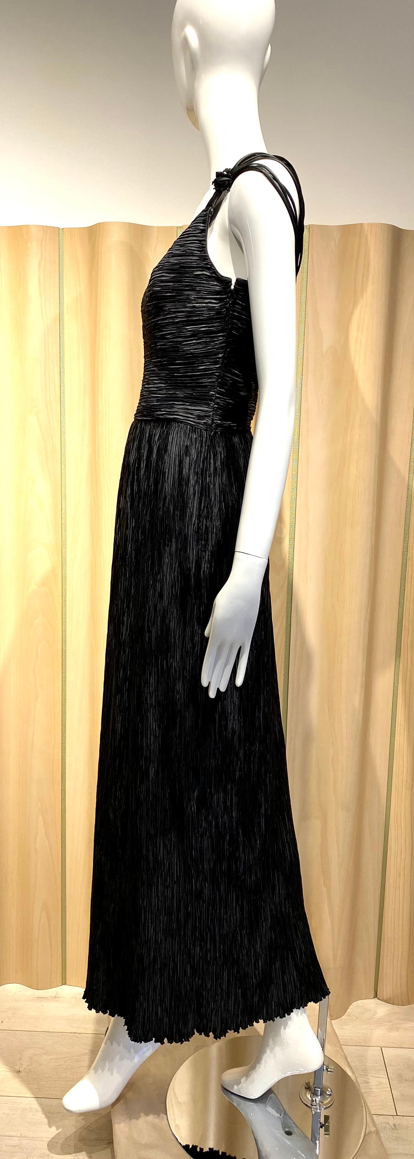 Women's 1990s Mary McFadden Black Pleated Grecian Dress For Sale