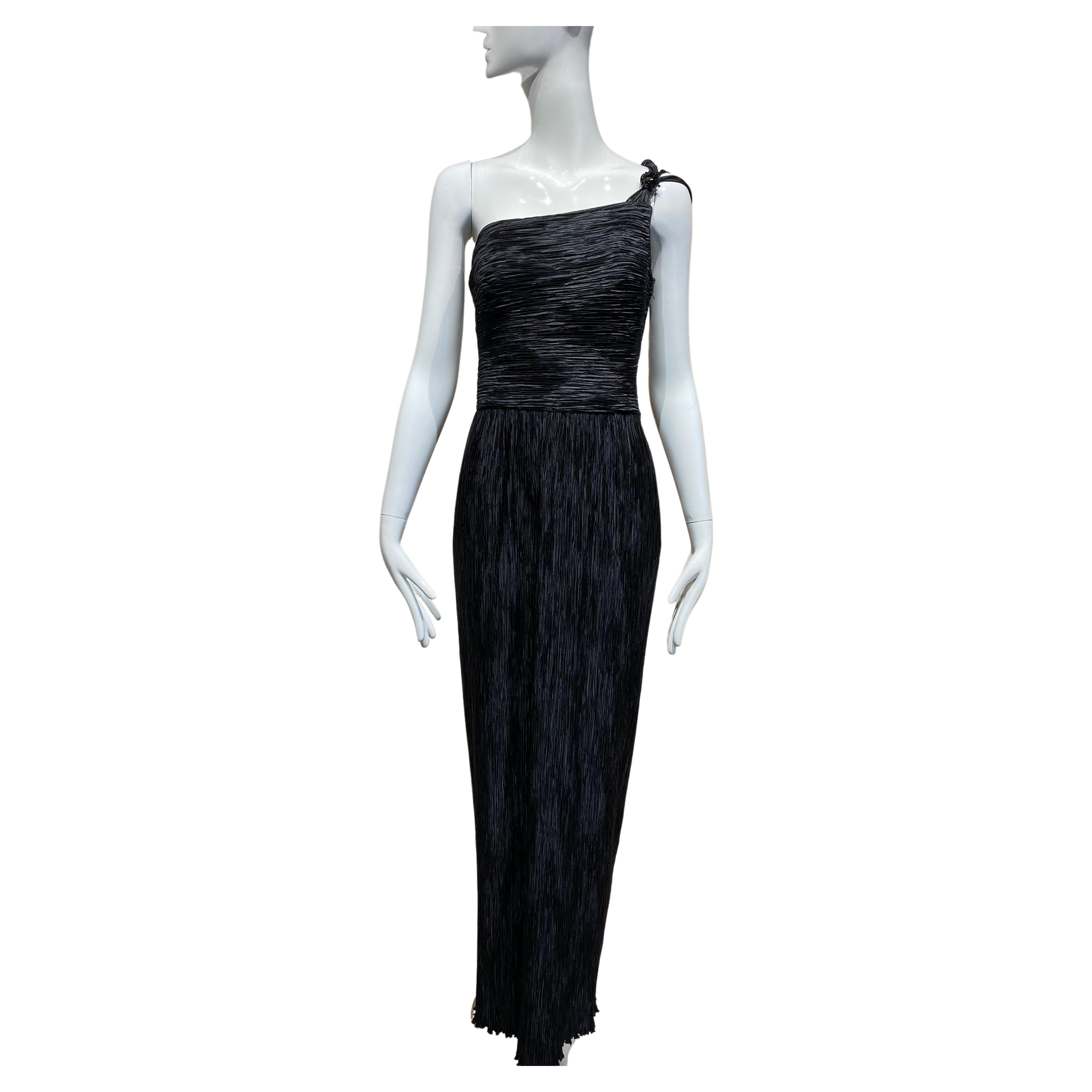 1990s Mary McFadden Black Pleated Grecian Dress For Sale