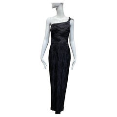 1990s Mary McFadden Black Pleated Grecian Dress