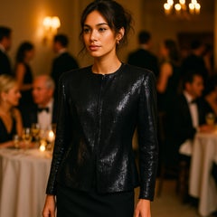 1990s Mary McFadden Vintage Black Sequin Evening Jacket Medium/Large