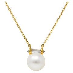 1990er Mauboussin 0,50 Karat Diamant Perle 18 Karat Gold Halskette
