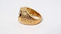1990s "Maximillano Emperador" Coin 14k Gold Plated Crystal Etched Cocktail Ring