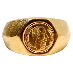 Vintage 1990s "Maximillano Emperador" Coin 14k Gold Plated Etched Cocktail Ring