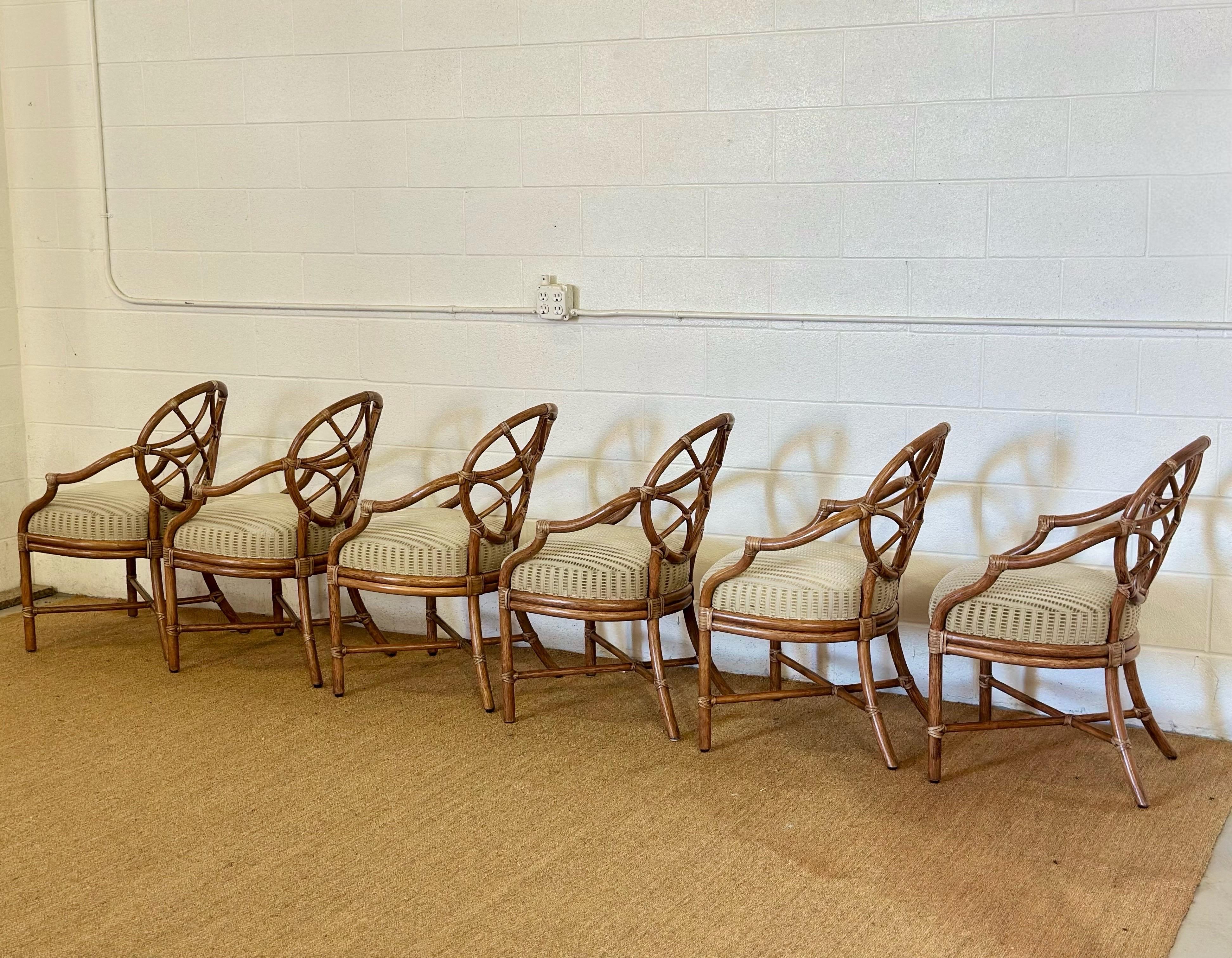 Cuir MY MODERN Chaises de salle à manger modernes en rotin à dossier ovale en treillis - Lot de 6 en vente
