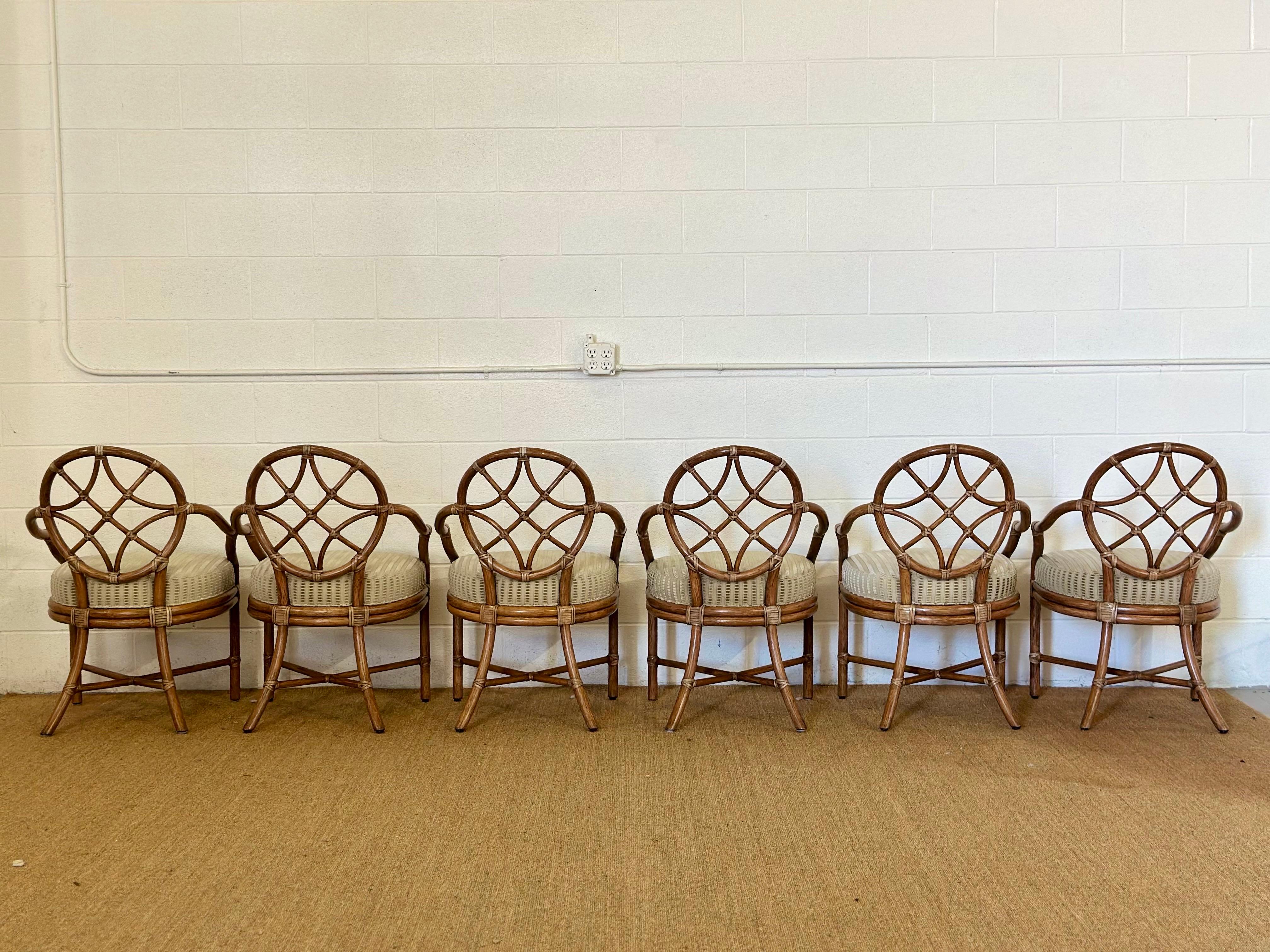 MY MODERN Chaises de salle à manger modernes en rotin à dossier ovale en treillis - Lot de 6 en vente 1