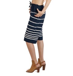 1990S ME BY ISSEY MIYAKE Blue & White  Cotton Blend Nautical Striped Drawstring