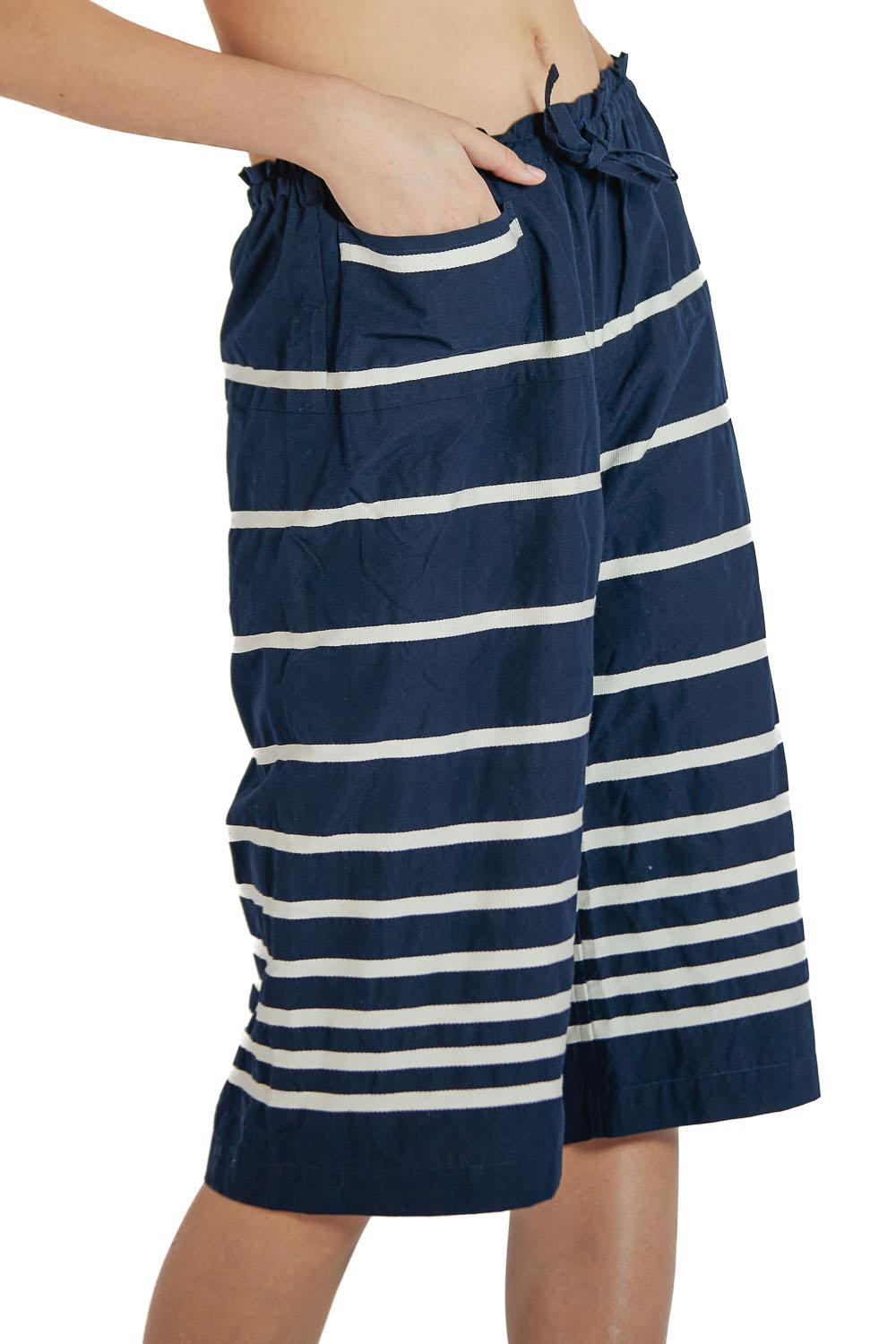1990S ME BY ISSEY MIYAKE Blue & White  Cotton Blend Nautical Striped Drawstring For Sale 4