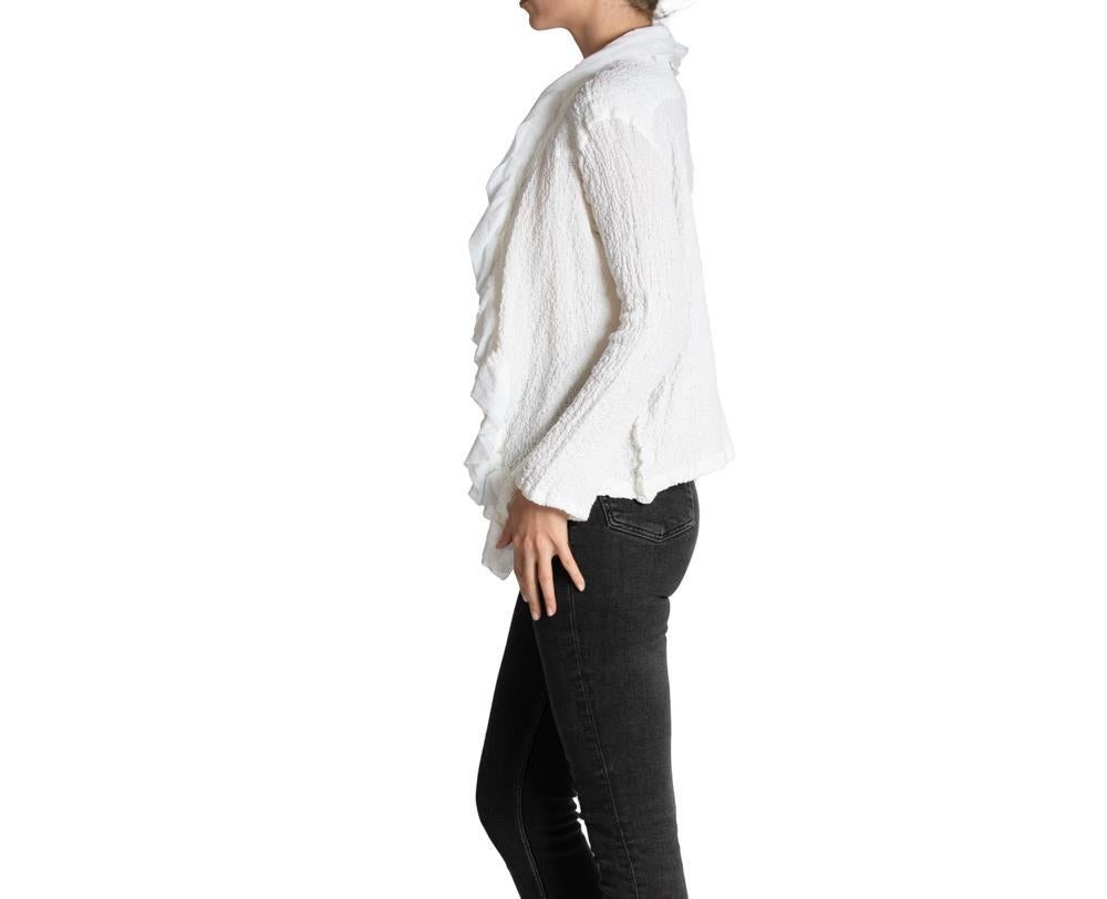 1990S ME BY ISSEY MIYAKE White Cotton Crinkle Crepe Blouse For Sale 1