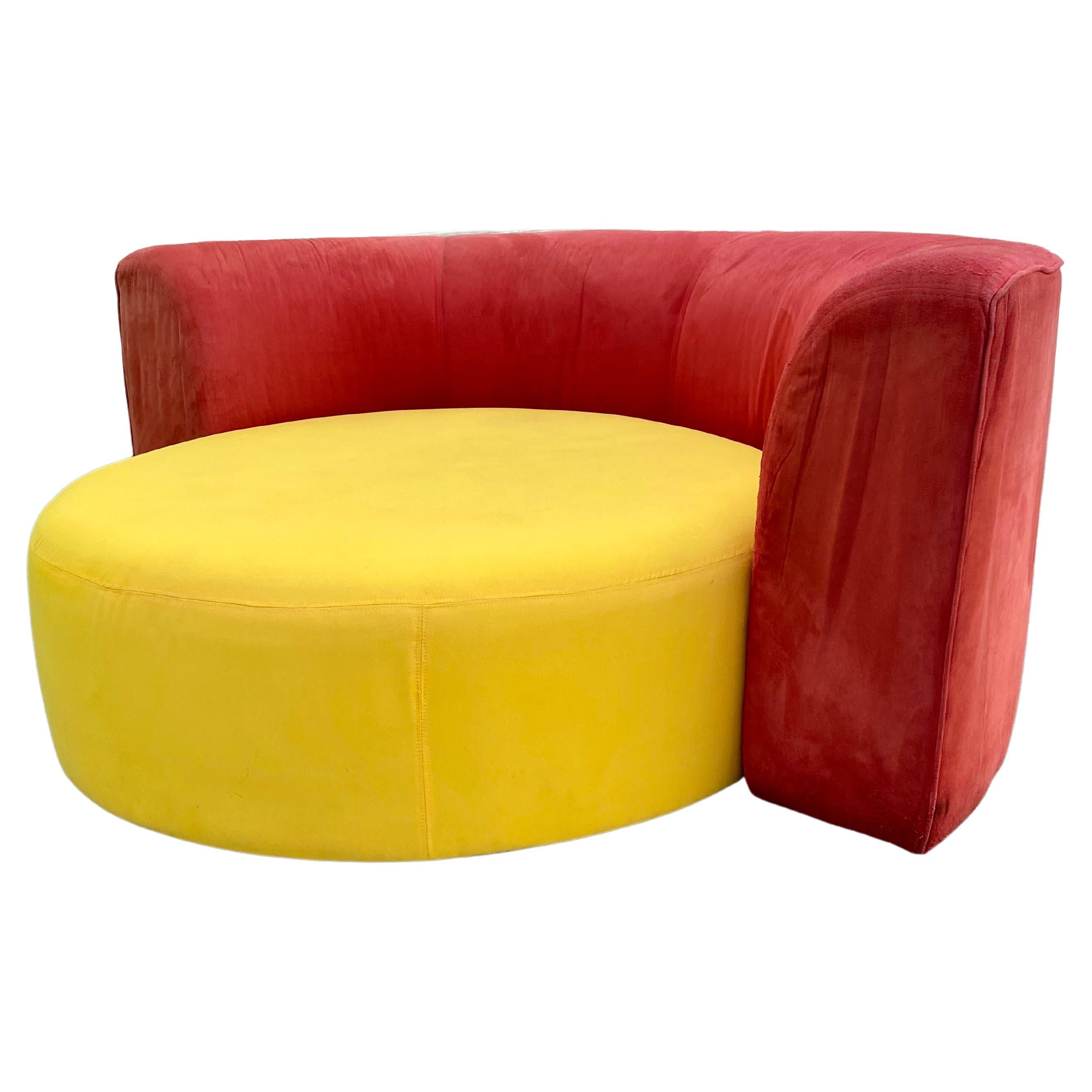 Large round green leather swivel love chair by Milo Baughman at 1stDibs