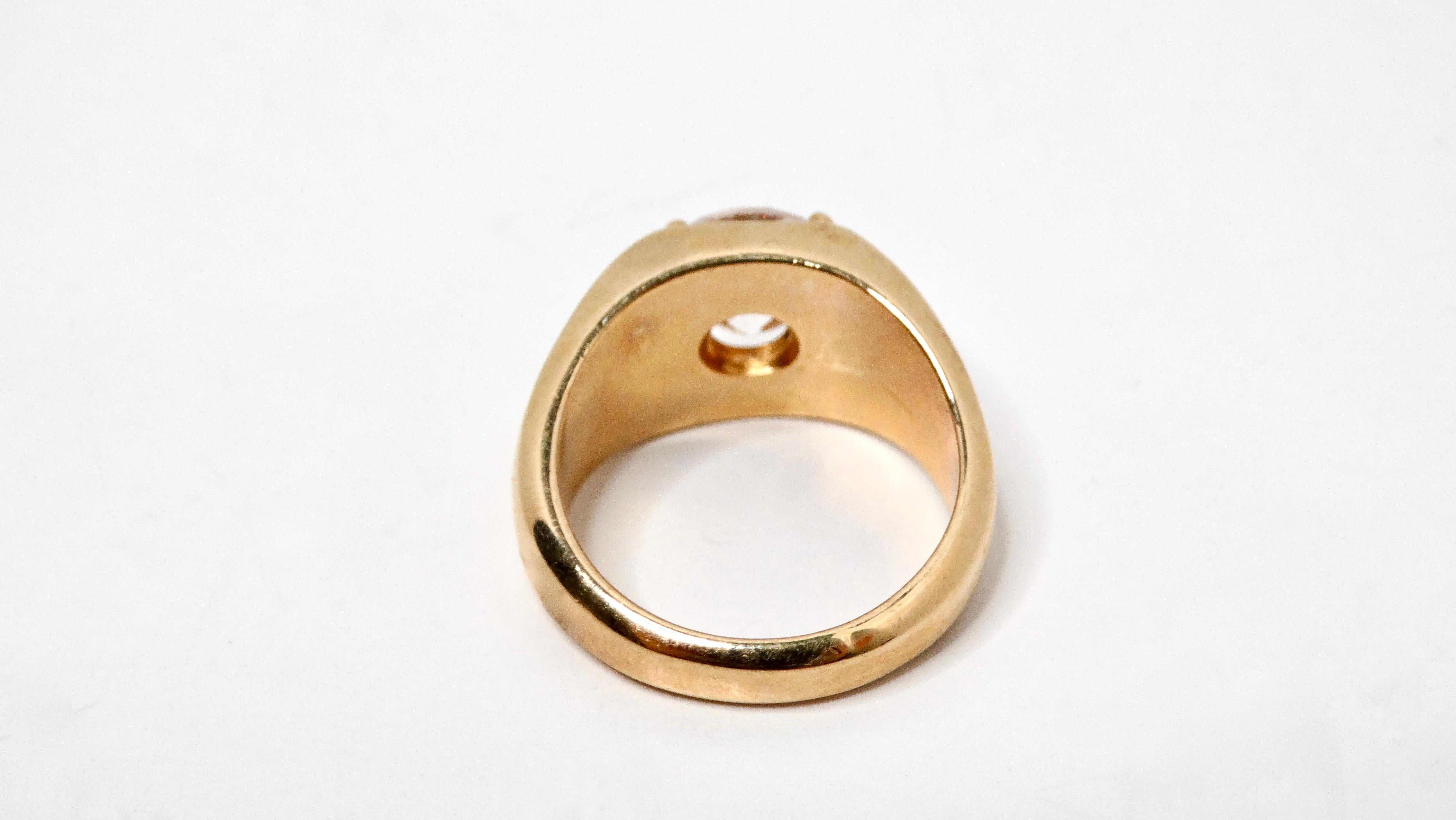 1990er Jahre Herren 18k vergoldeter Solitär-Ring aus Kristall Solitär im Zustand „Gut“ im Angebot in Scottsdale, AZ