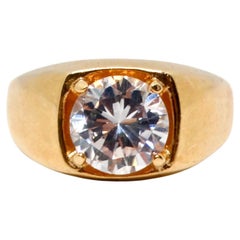 1990s Mens 18k Gold Plated Crystal Solitaire Ring