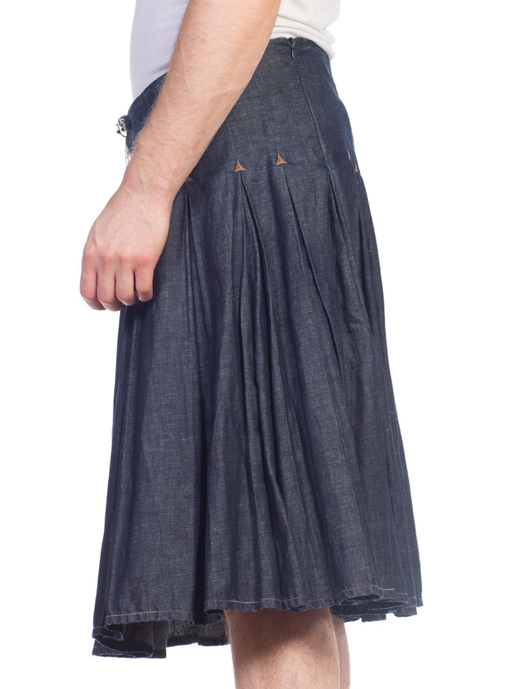 Black 1990S JEAN PAUL GAULTIER Cotton Denim Men's JPG Kilt Skirt For Sale