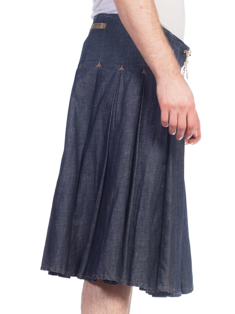 1990S JEAN PAUL GAULTIER Cotton Denim Men's JPG Kilt Skirt For Sale 2