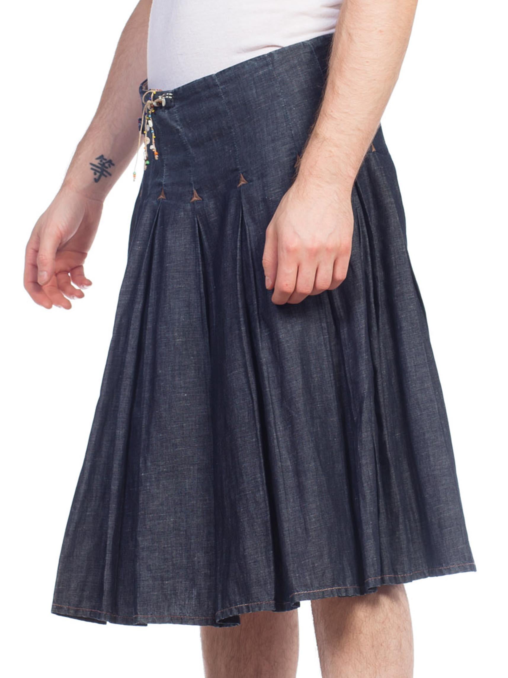 Women's or Men's 1990S JEAN PAUL GAULTIER Cotton Denim Men's JPG Kilt Skirt For Sale
