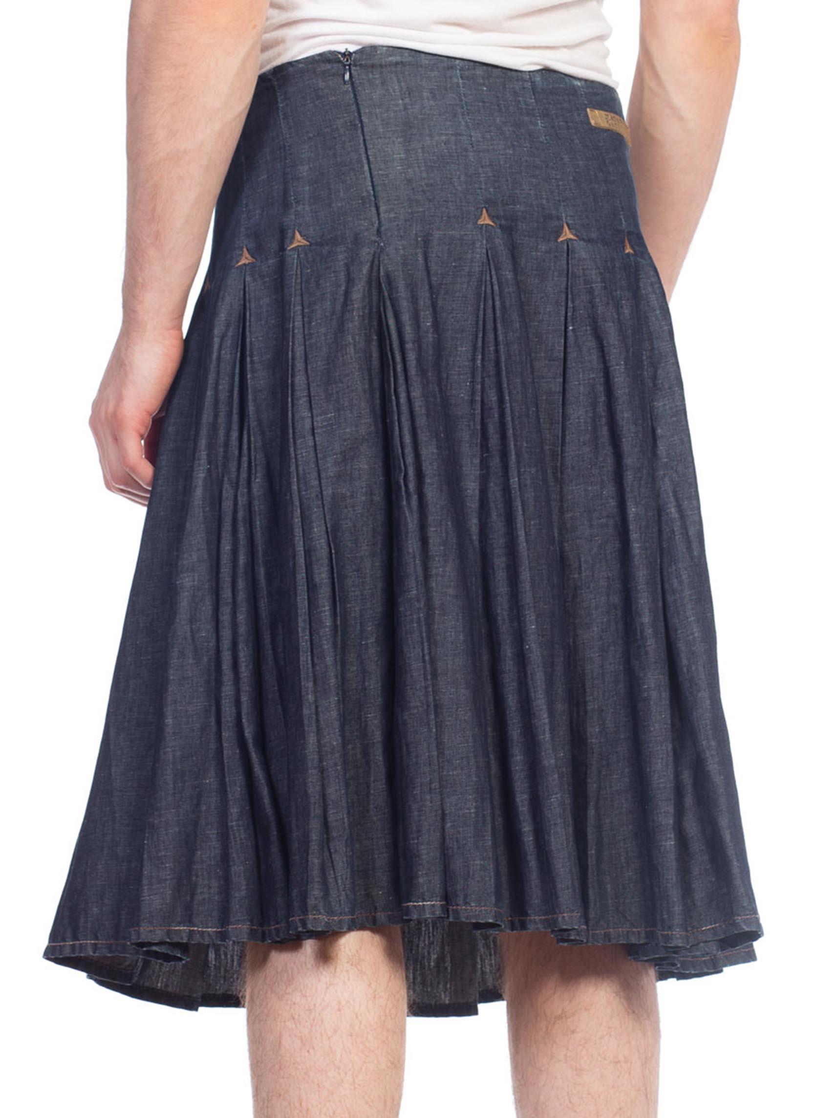 1990S JEAN PAUL GAULTIER Cotton Denim Men's JPG Kilt Skirt For Sale 2