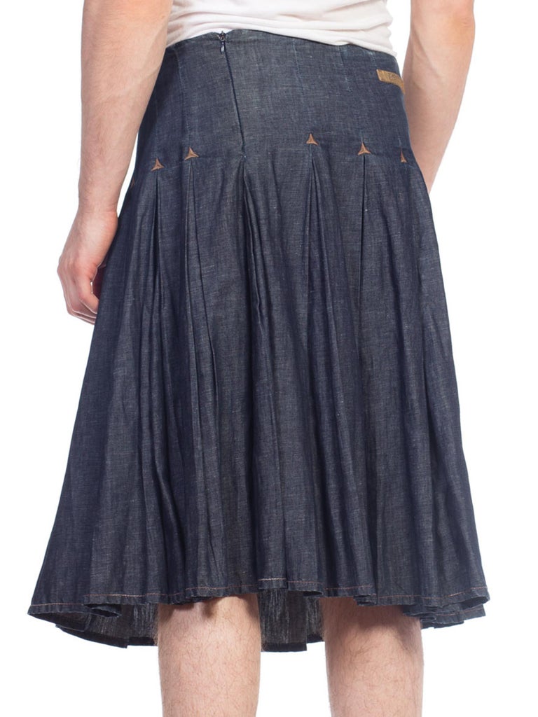 1990S JEAN PAUL GAULTIER Cotton Denim Men's JPG Kilt Skirt For Sale 5