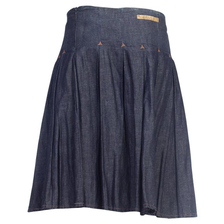 1990S JEAN PAUL GAULTIER Cotton Denim Men's JPG Kilt Skirt For Sale