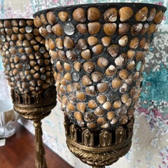 1990s Metal and Shell Decorative Candlesticks, Pair
