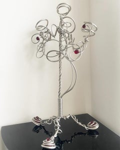 1990s Metal Sculpture Candelabra with Faux Ruby Gem Style Pieces