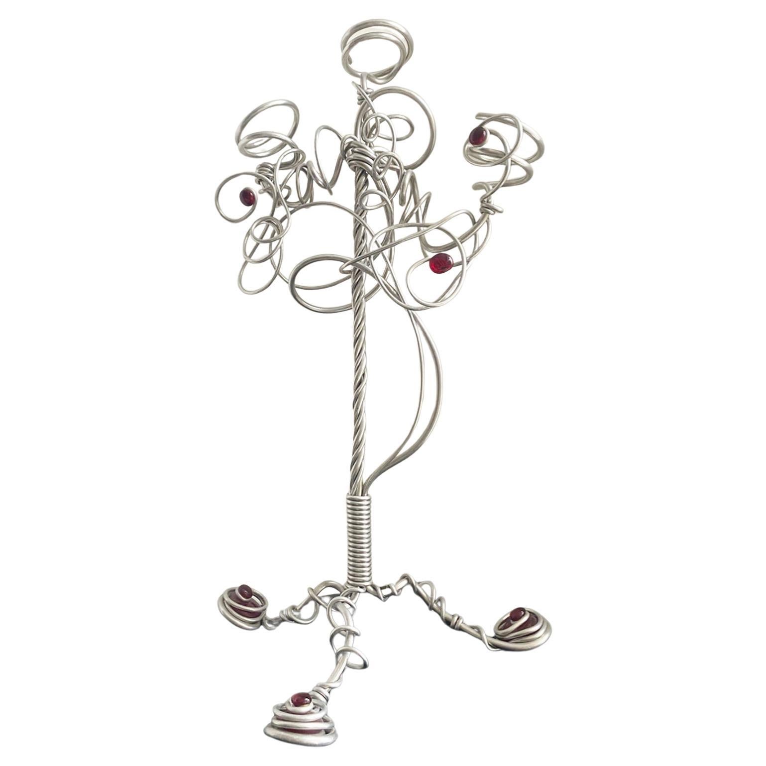 1990s Metal Sculpture Candelabra with Faux Ruby Gem Style Pieces
