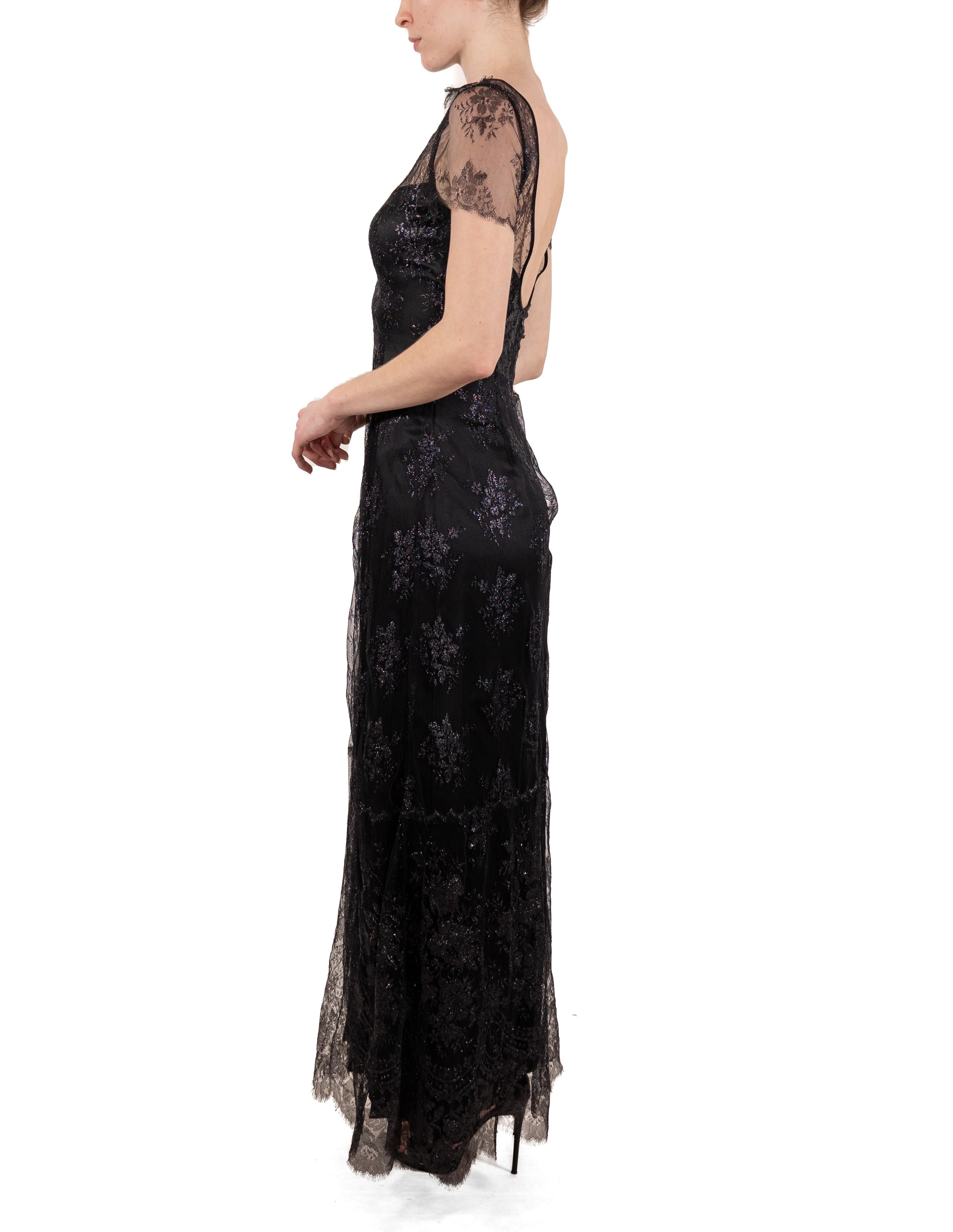1990S Metallic Black Rayon/Lurex Lace Gown In Good Condition For Sale In New York, NY