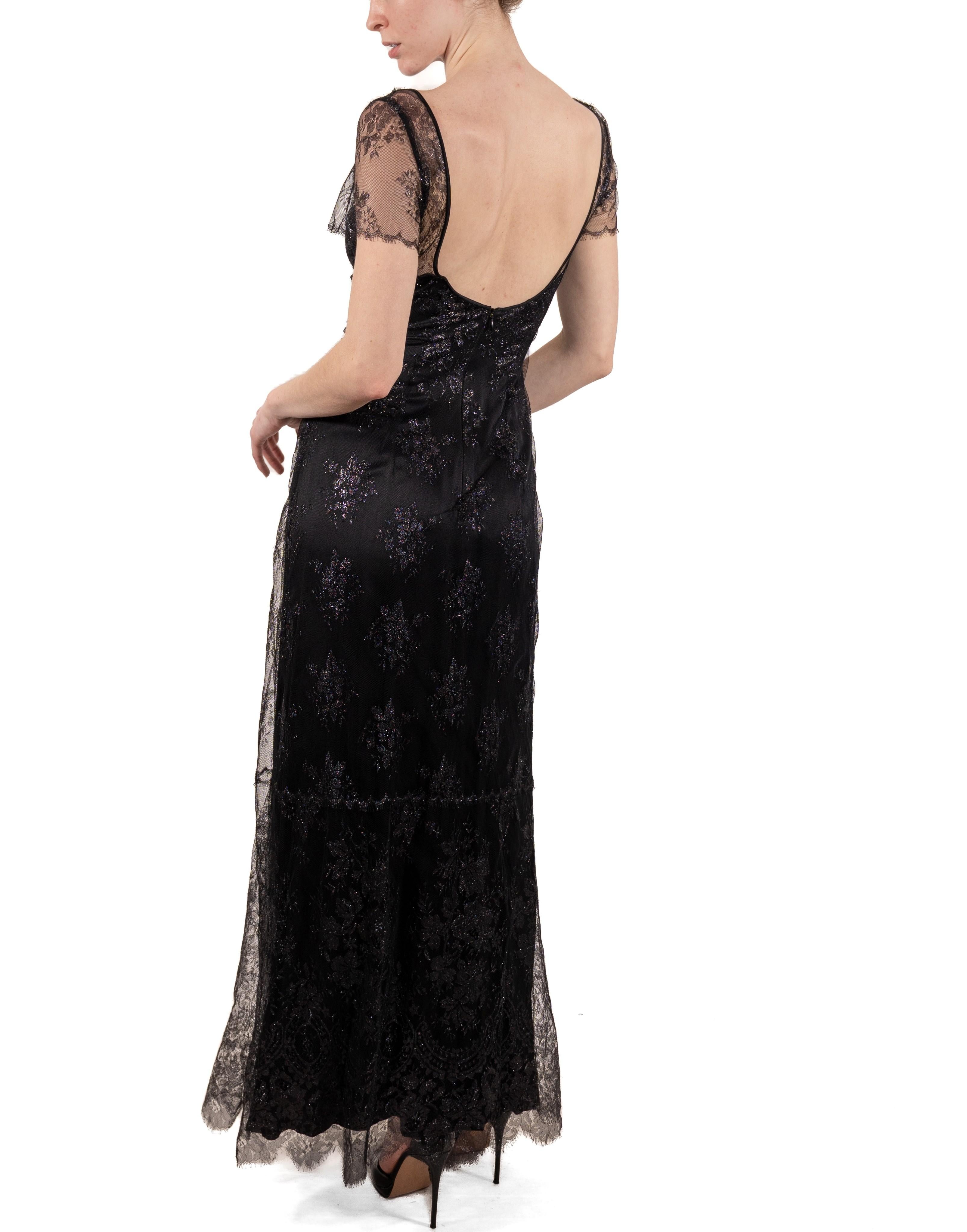 Women's 1990S Metallic Black Rayon/Lurex Lace Gown For Sale