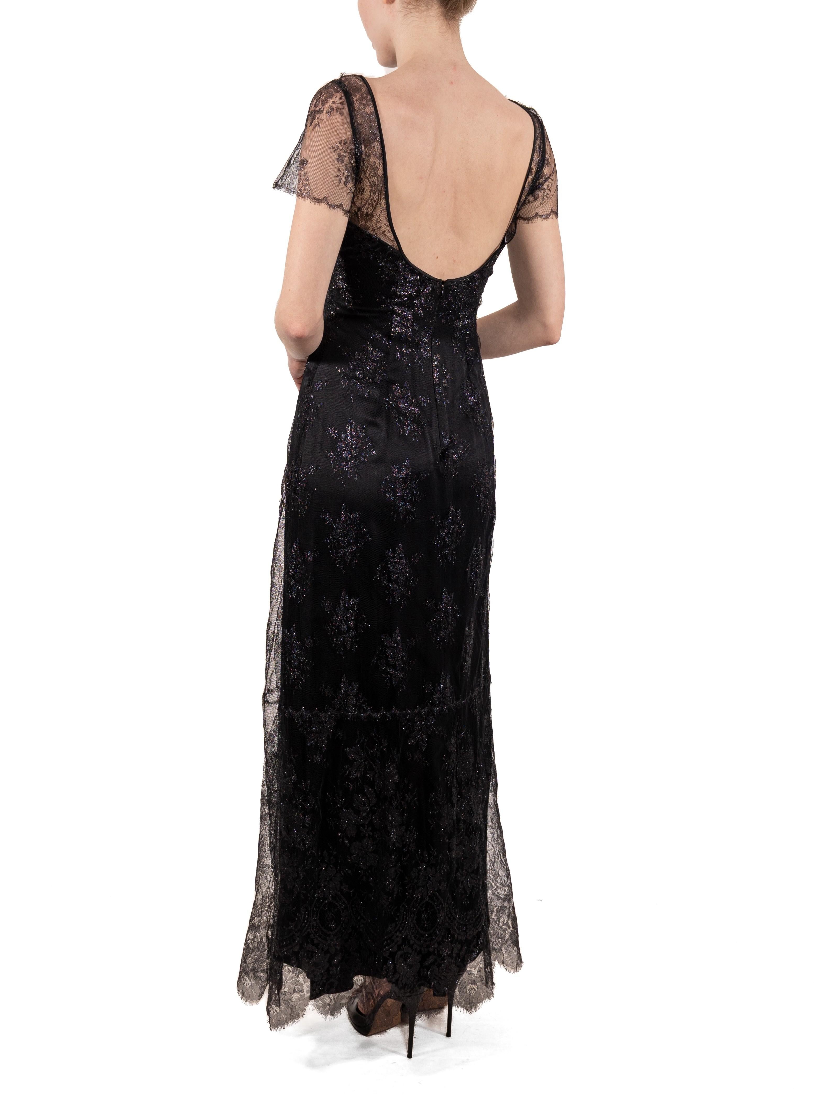 1990S Metallic Black Rayon/Lurex Lace Gown For Sale 1
