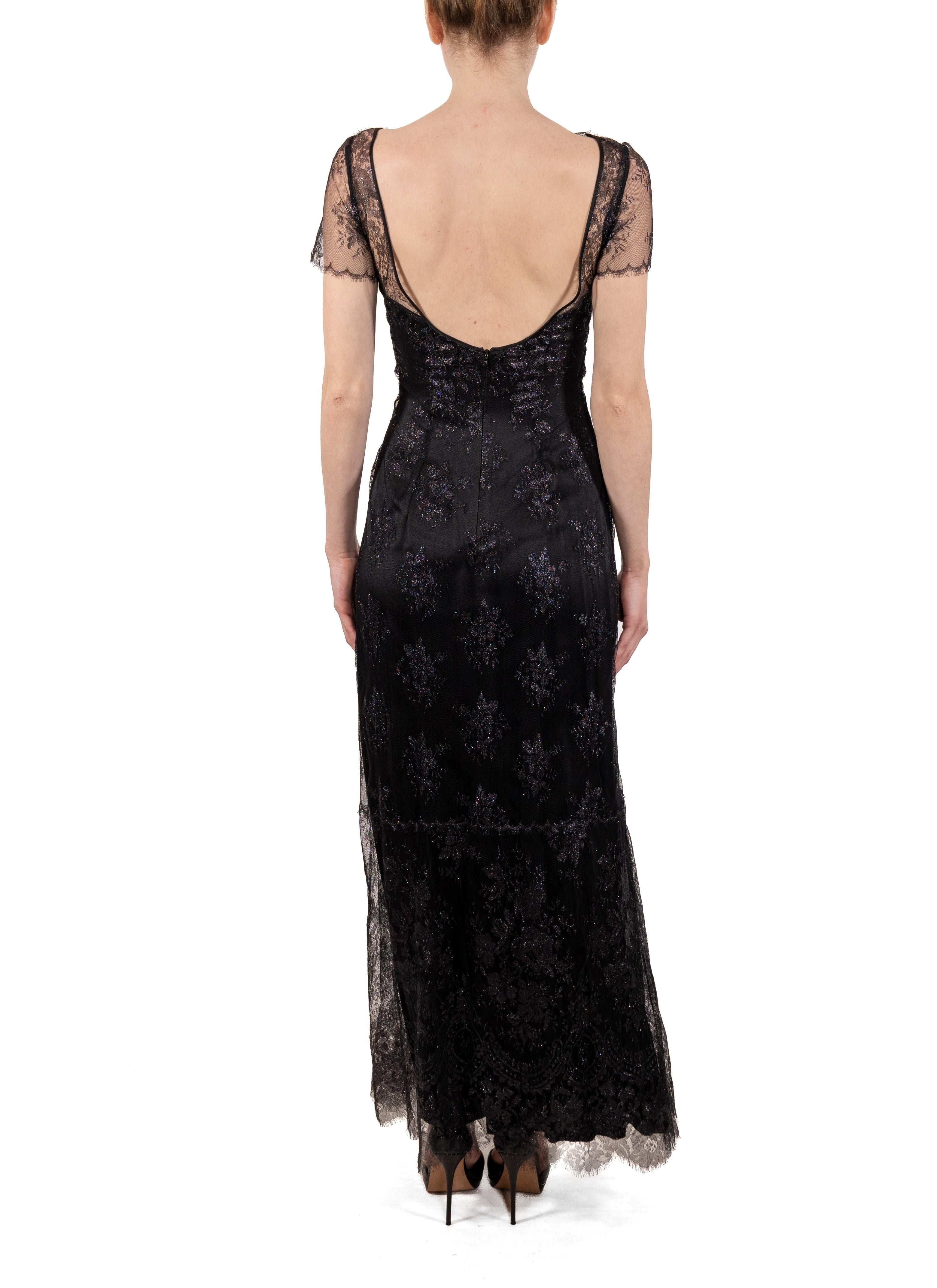 1990S Metallic Black Rayon/Lurex Lace Gown For Sale 2