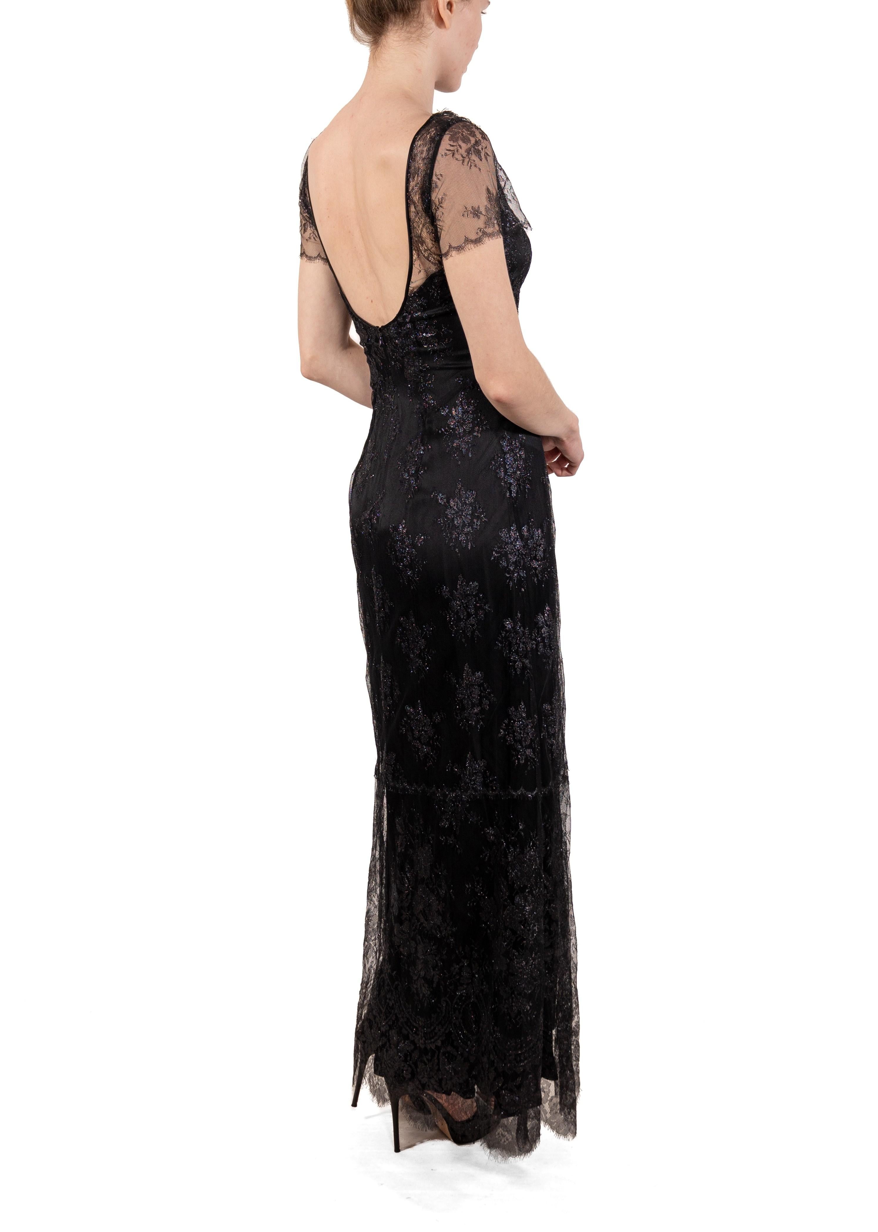 1990S Metallic Black Rayon/Lurex Lace Gown For Sale 3