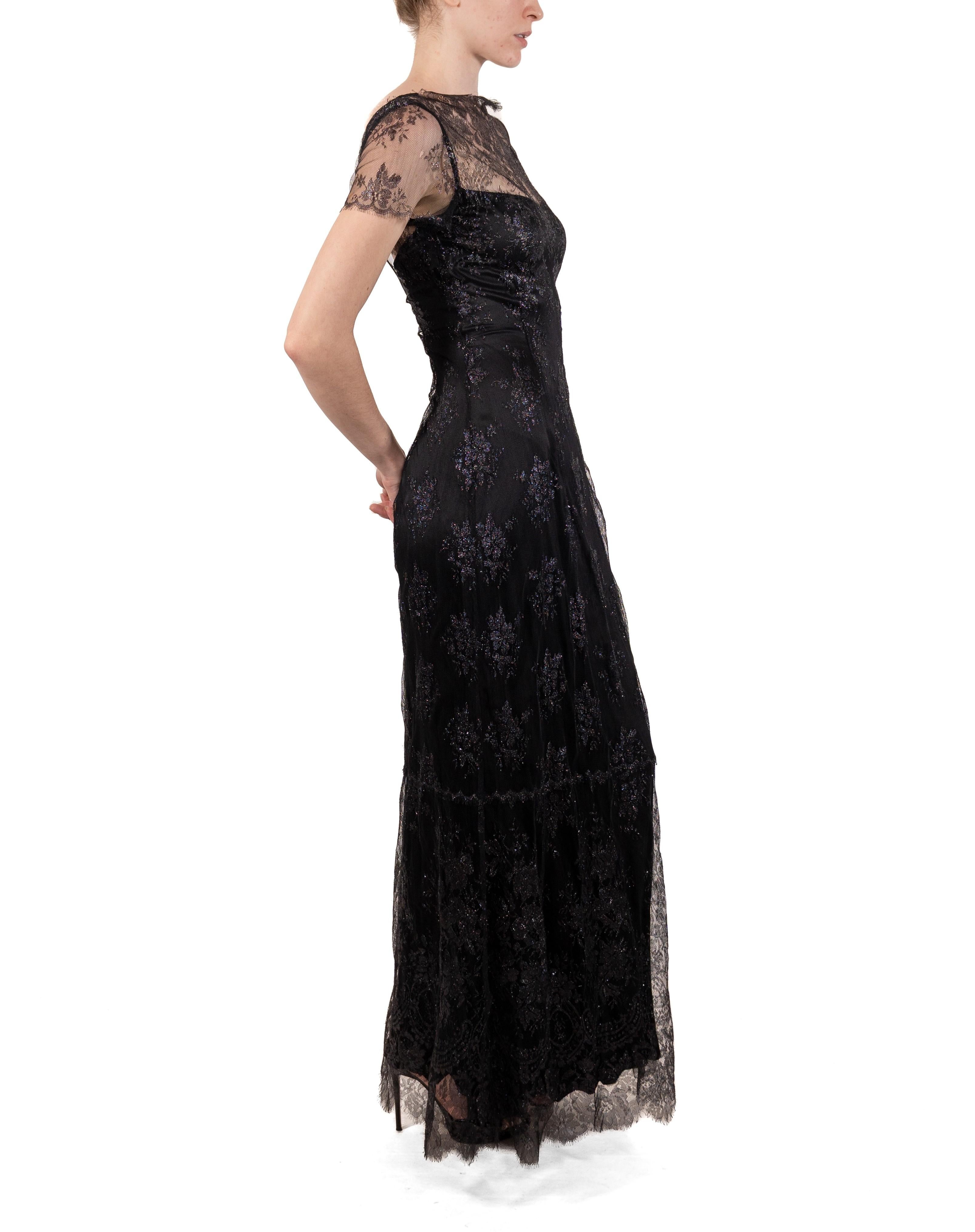 1990S Metallic Black Rayon/Lurex Lace Gown For Sale 4