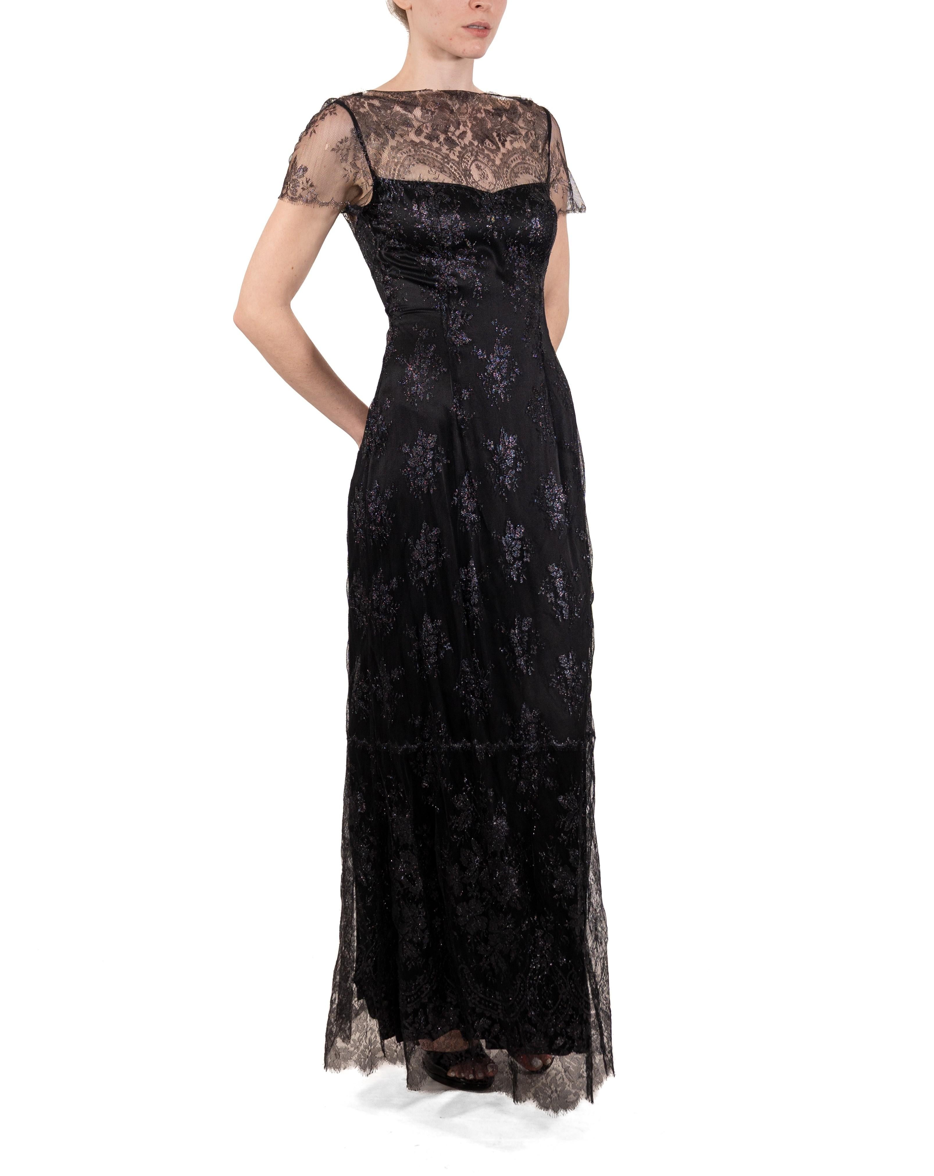1990S Metallic Black Rayon/Lurex Lace Gown For Sale 5