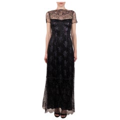 Abito in pizzo 1990S Metallic Black Rayon/Lurex