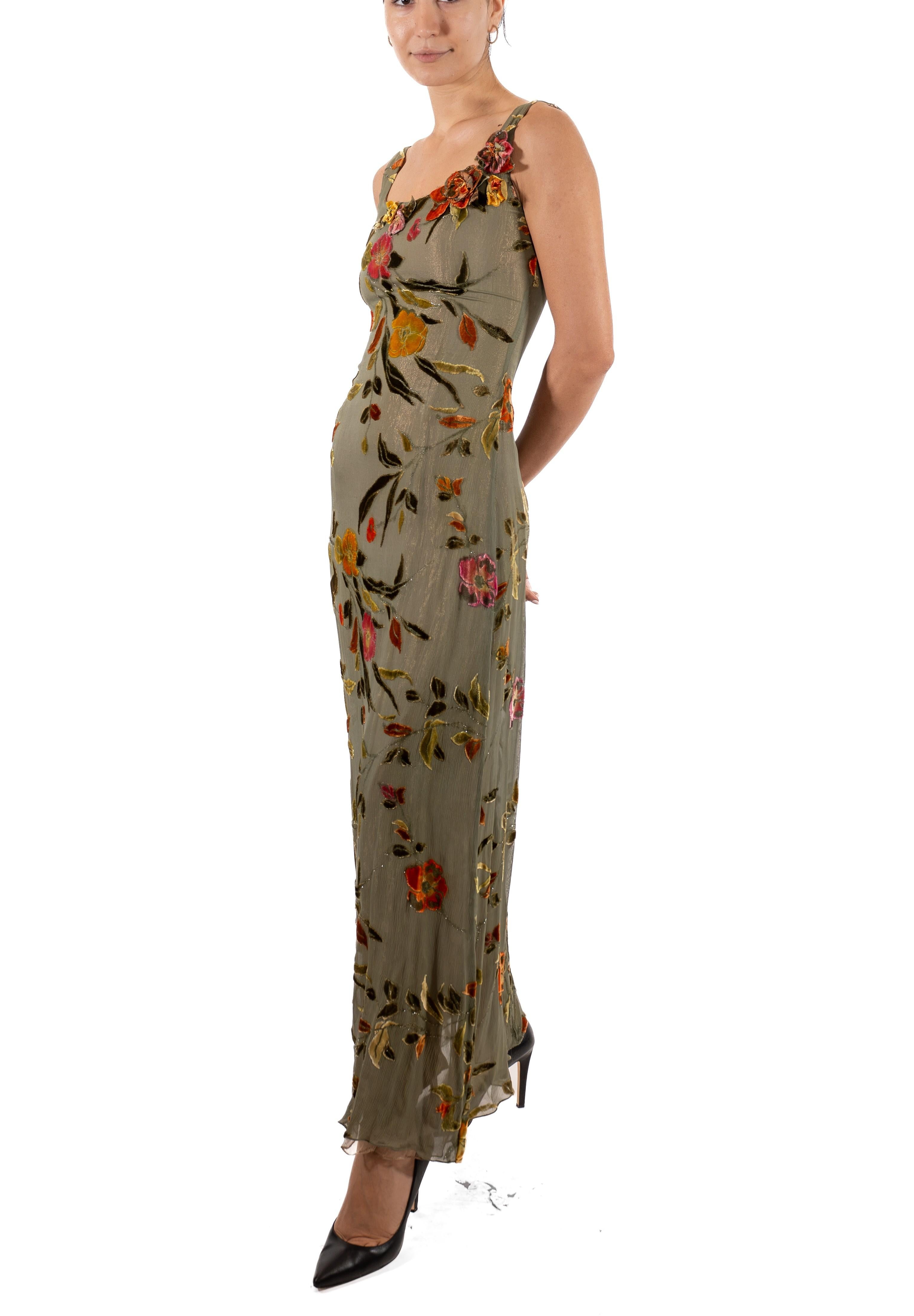 1990S Metallic Floral Rayon & Silk Burnout Velvet Gown In Good Condition For Sale In New York, NY