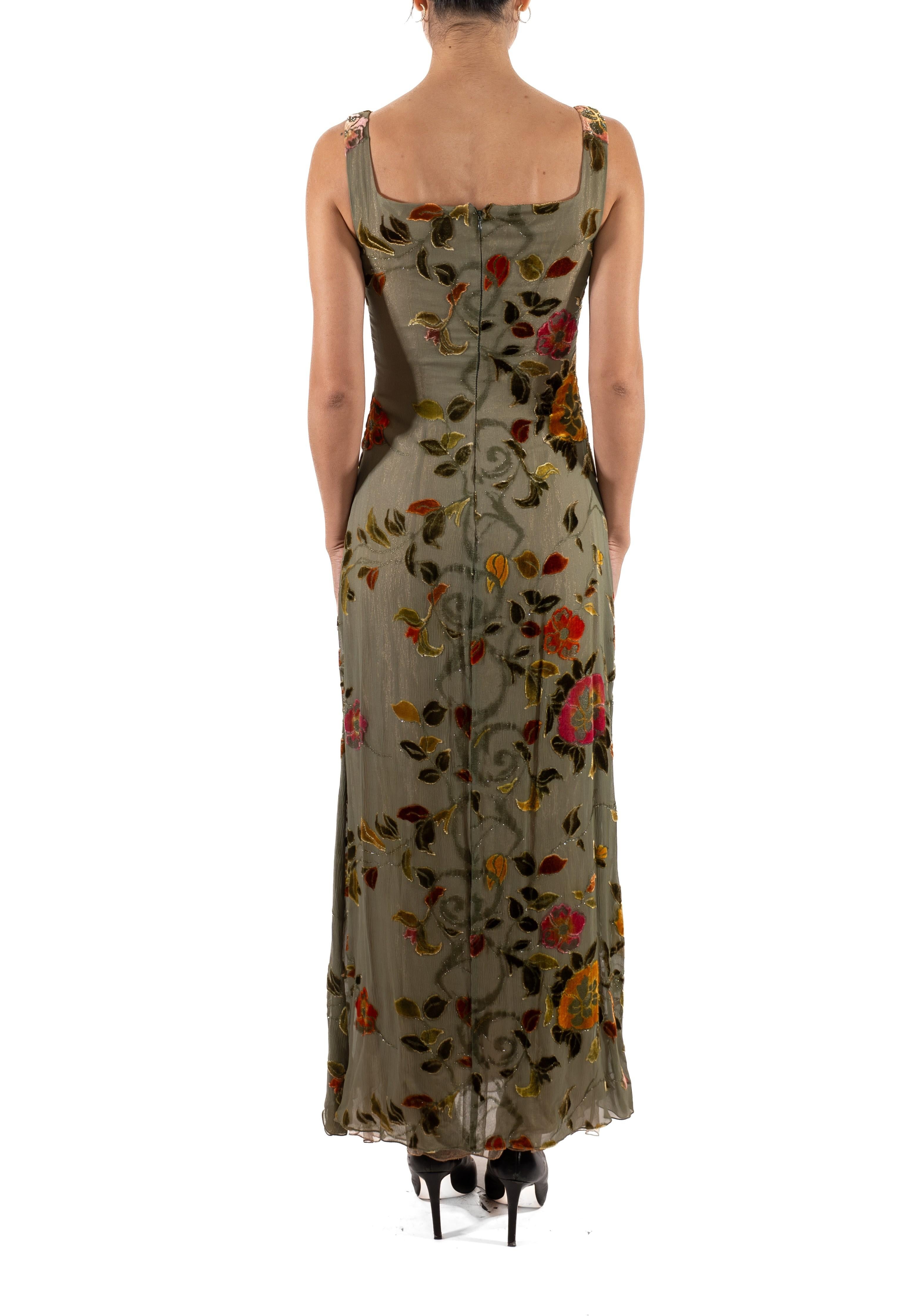 Women's 1990S Metallic Floral Rayon & Silk Burnout Velvet Gown For Sale