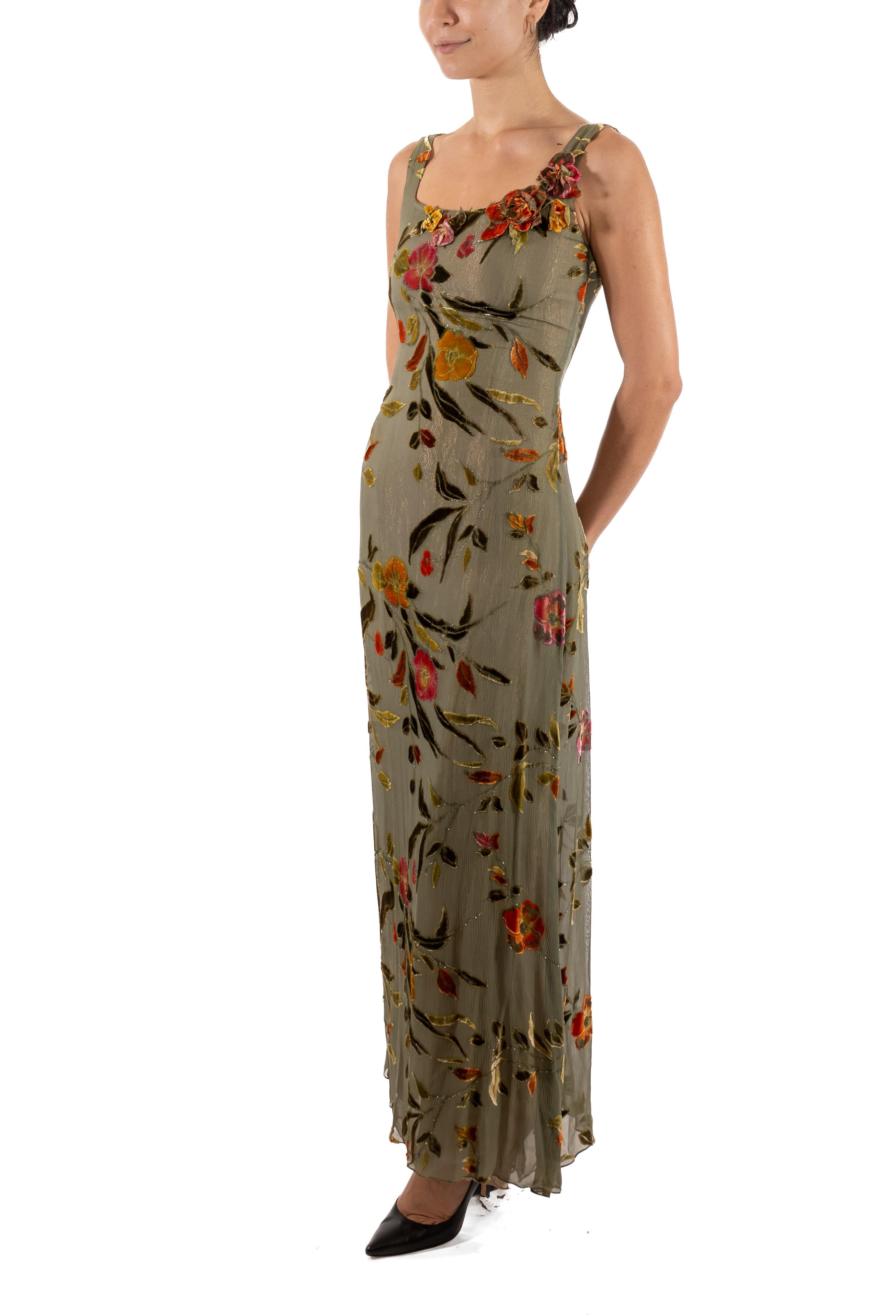 1990S Metallic Floral Rayon & Silk Burnout Velvet Gown For Sale 1